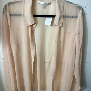 Sheer Pearl-Embellished Blouse